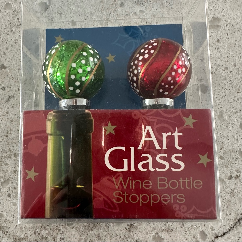 Art Glass Wine Bottle Stoppers Hand Crafted Red & Green Decorative Glass